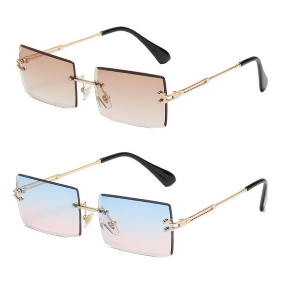 Rimless Rectangle Sunglasses Tinted Frameless Eyewear Vintage Transparent Rectangle Glasses for Women Men