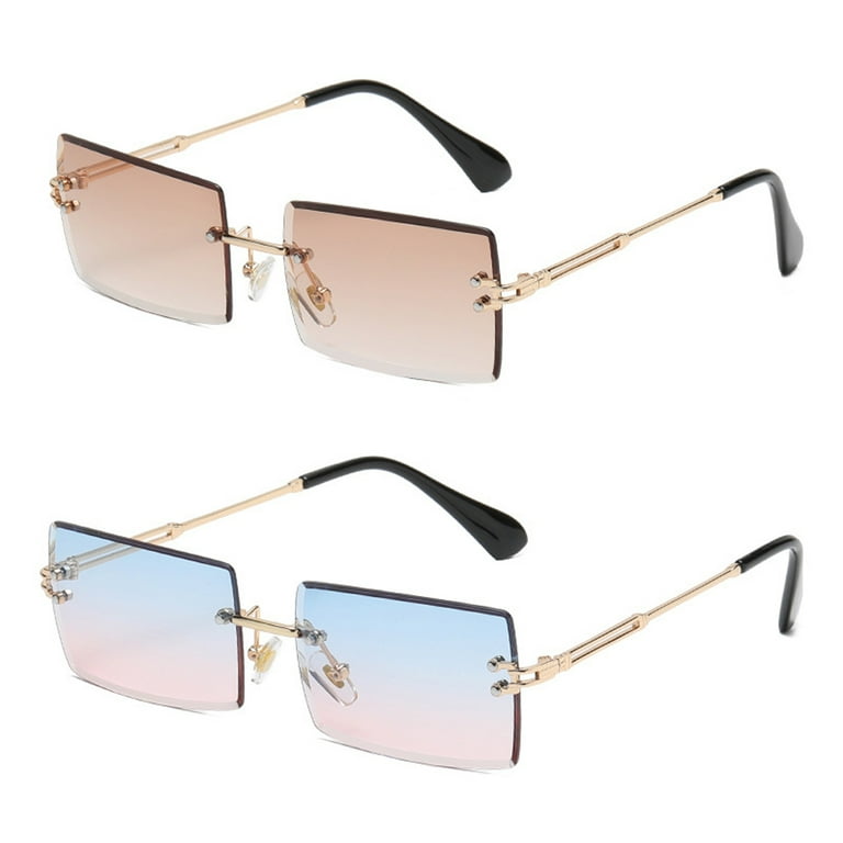 Rimless Rectangle Sunglasses Tinted Frameless Eyewear Vintage