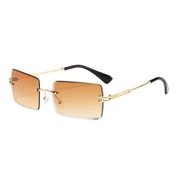 Rimless Rectangle Sunglasses With Uv400 Protection Frameless Square Glasses Durable Eyeglasses For Vacations Parties Photos(Khaki-15Cm)