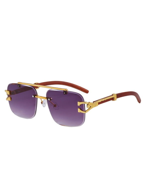 Rimless Rectangle Sunglasses for Women Men Fashion Hip hop Frameless Designer Shades Wooden Y2K Square Glasses UV Protection Tinted Lens Fashion Shades Eyewear , Light Violet