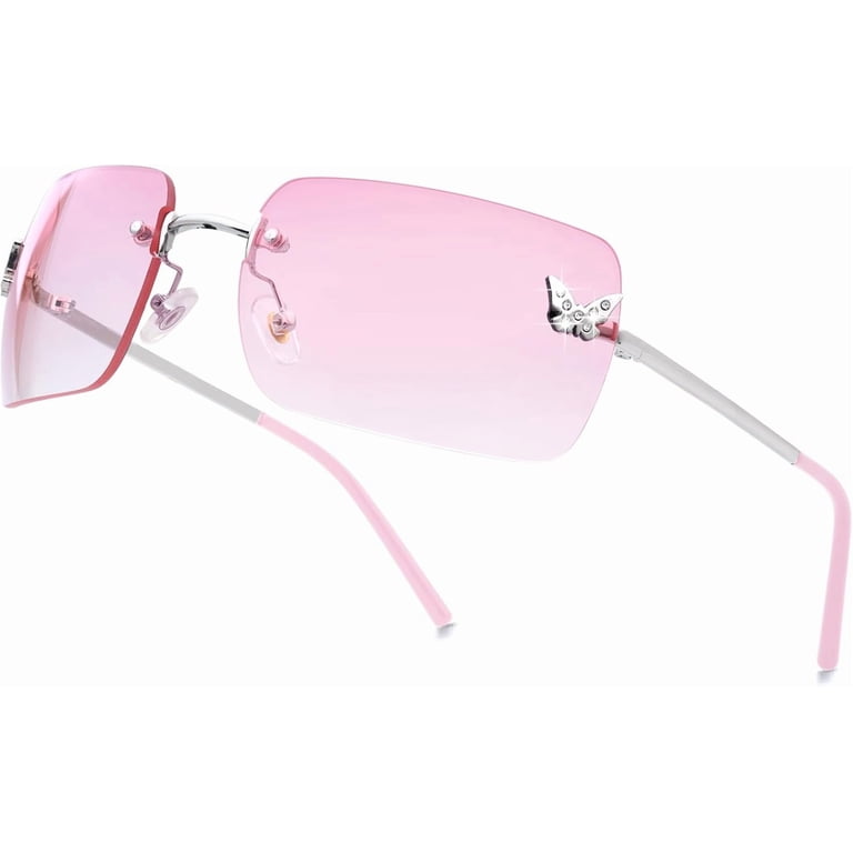 Rimless Rectangle Y2k Sunglasses for Women Men Cute Small  display picture 1