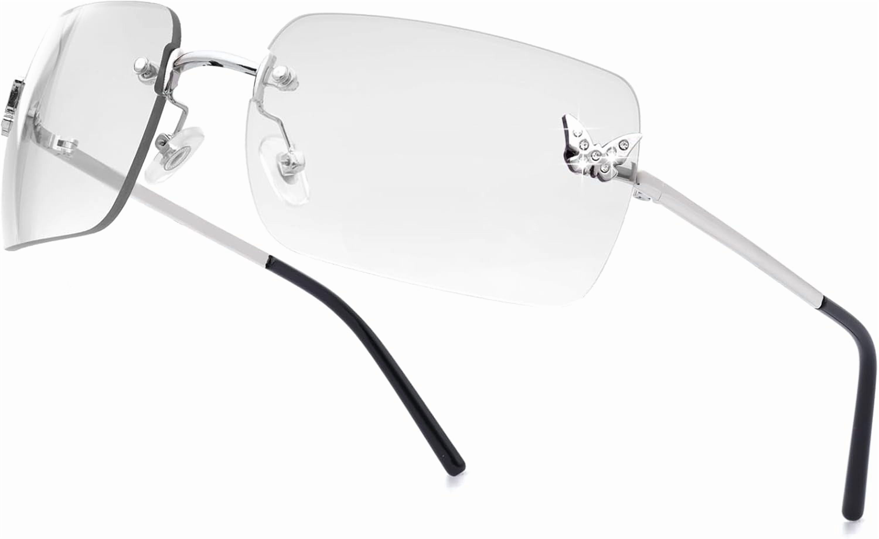 Rimless Rectangle Y2k Sunglasses for Women Men Cute Small 