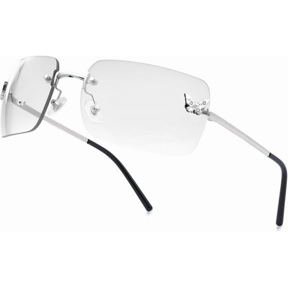 Rimless Rectangle Y2k Sunglasses for Women Men Cute Small Clear Frameless Tinted Lens 2000S Fashion Shades Butterfly