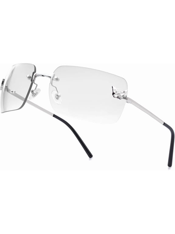 Rimless Rectangle Y2k Sunglasses for Women Men Cute Small Clear Frameless Tinted Lens 2000S Fashion Shades Butterfly