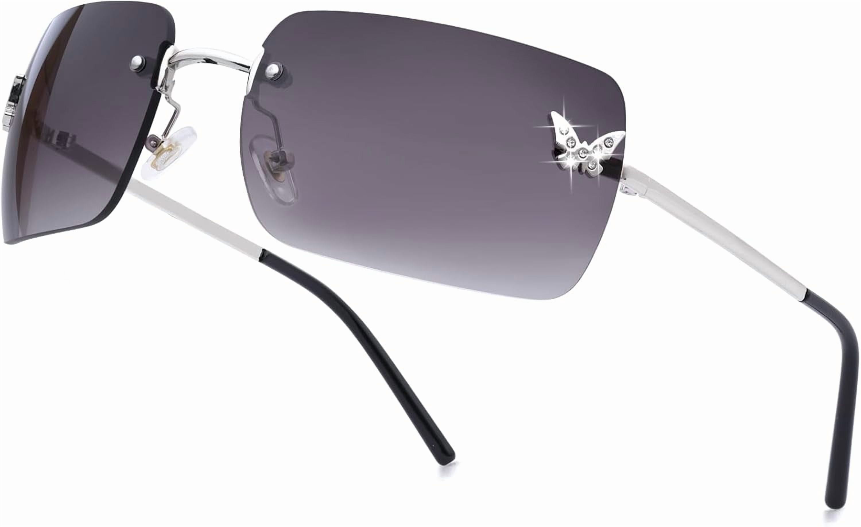 Rectangle Y2K Sunglasses Women Rimless 2000s Butterfly Fashion Shades Rimless Rectangle Y2k Sunglasses for Women Men Cute Small  main image 2