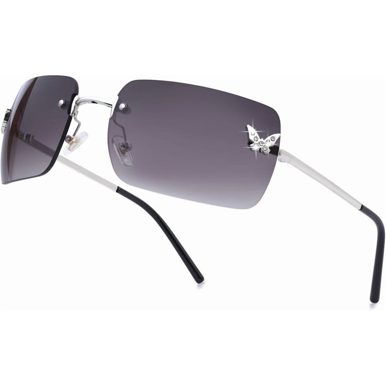 Rimless Rectangle Y2K Sunglasses Trendy Tinted Retro Frameless Shades Amazon.com: Weewooday 3 Pairs Rimless Rectangle Sunglasses  main image 2