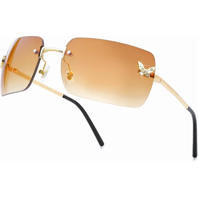 Rimless Rectangle Y2k Sunglasses for Women Men Cute Small  display picture 2