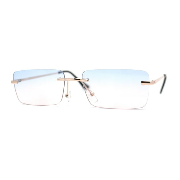 Rimless Rectangular 90s Elegant Metal Rim Sunglasses Gold Blue Pink