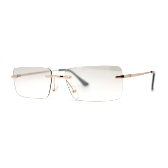 Rimless Rectangular 90s Elegant Metal Rim Sunglasses Gold Grey