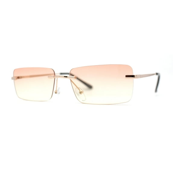 Rimless Rectangular 90s Elegant Metal Rim Sunglasses Gold Orange Yellow