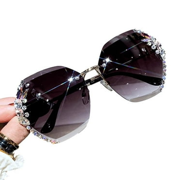 Rimless Rhinestones Sunglasses Womens Fashion Gradient Lens Sun Glasses Shades @ D7O8