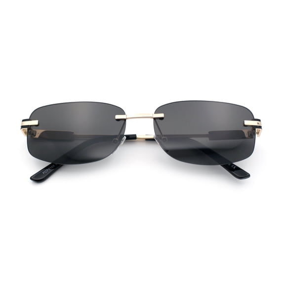 Rimless Rounded Rectangle Hustler Fashion Metal Frame Sunglasses Gold - Black