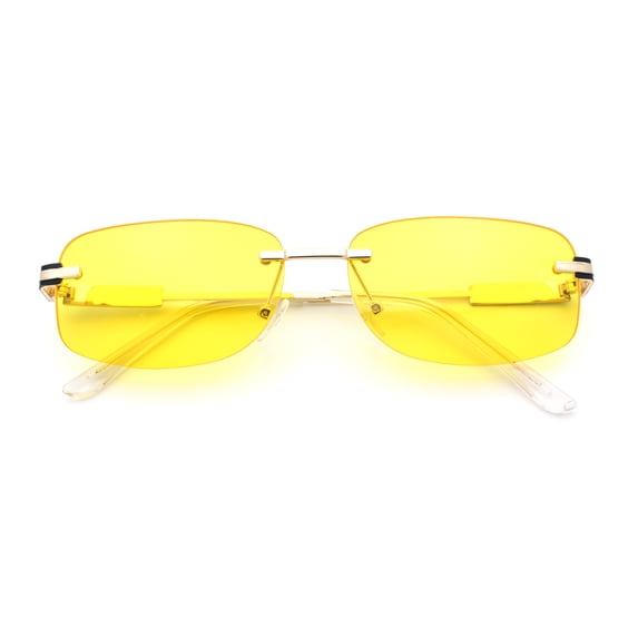 Rimless Rounded Rectangle Hustler Fashion Metal Frame Sunglasses Gold - Yellow
