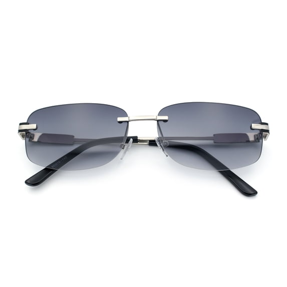 Rimless Rounded Rectangle Hustler Fashion Metal Frame Sunglasses Silver - Smoke