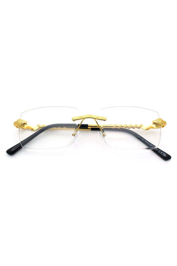 Rimless Serpent Snake Arm Luxury Clear Lens Rectangle Fashion Glasses Gold