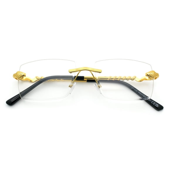 Rimless Serpent Snake Arm Luxury Clear Lens Rectangle Fashion Glasses Gold