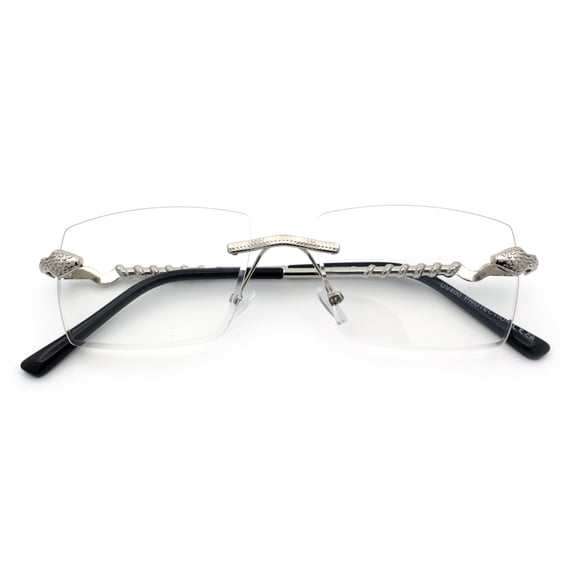 Rimless Serpent Snake Arm Luxury Clear Lens Rectangle Fashion Glasses Silver