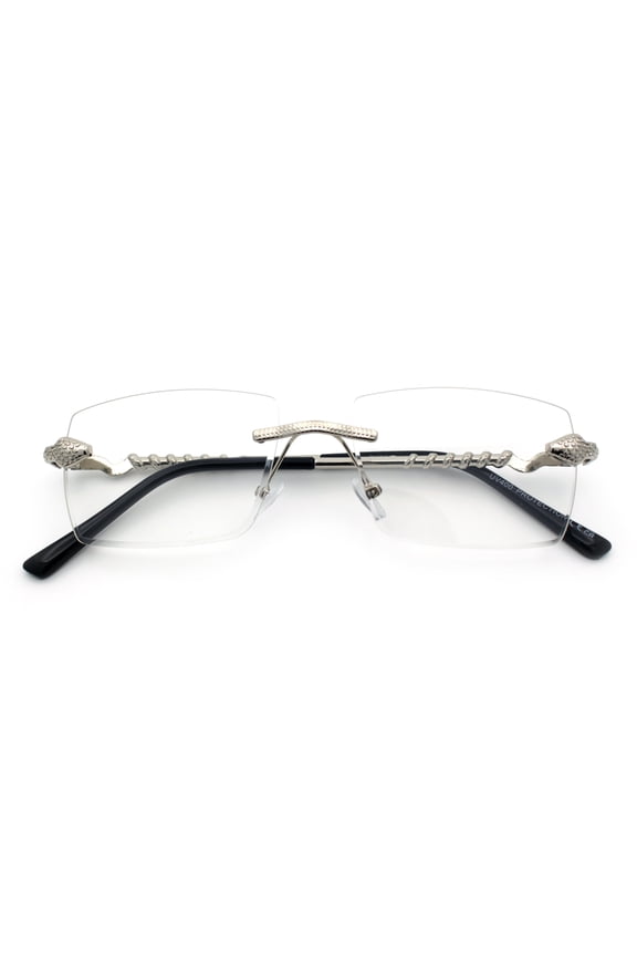 Rimless Serpent Snake Arm Luxury Clear Lens Rectangle Fashion Glasses Silver