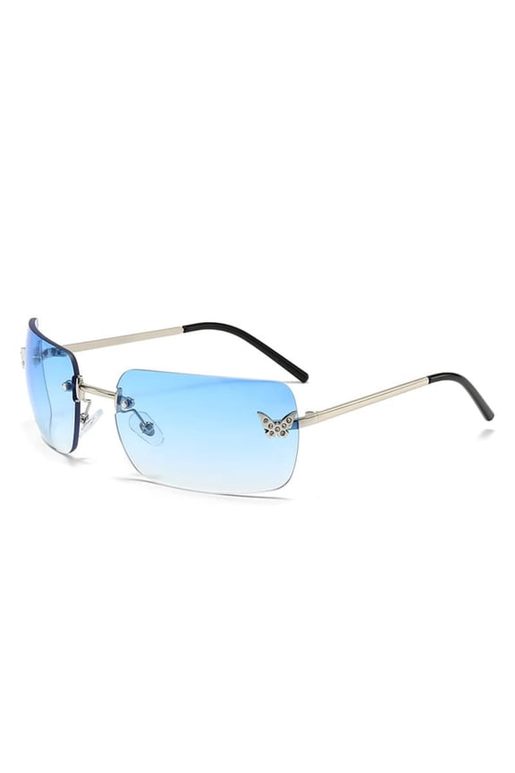 Rimless Square Sunglasses Rhinestone Butterfly Decor Eyewear Uv Protection Glasses For Driving Beach Daily Fashion Accessory(Blue-13.3Cm)