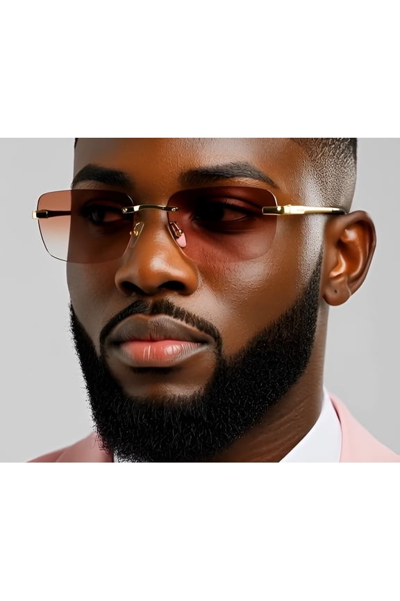 Rimless Sunglasses Gold Frame Pink Lens UV400 Protection Fashion Shades Lentes