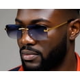 thumbnail image 1 of Rimless Sunglasses Men Rectangle Blue Lens Gold Frame Fashion Shades Hip Hop New, 1 of 7