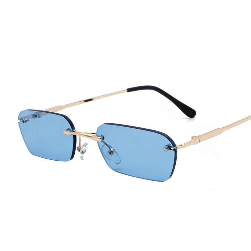 Healthy Design Frame Rimless Sunglasses for Women and Men Metal Frame Small Square Design ...