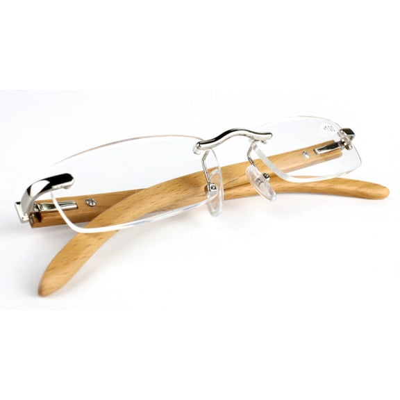 Rimless Wood Grain Reading Glasses Business Resin Metal Wooden 15g Frameless Lightweight Rectangle Readers For Men +2.00