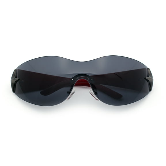 Rimless Wrap Around Bling Sparkling Star Hinge Thick Temple Sunglasses Red - Black