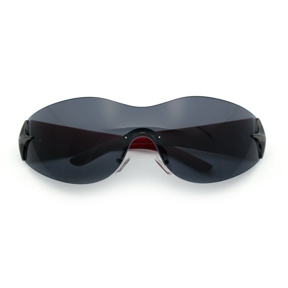 Rimless Wrap Around Bling Sparkling Star Hinge Thick Temple Sunglasses Red - Black