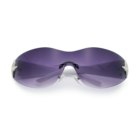 Rimless Wrap Around Bling Sparkling Star Hinge Thick Temple Sunglasses White - Purple