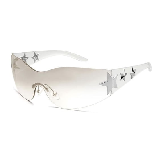 Rimless Wrap Around Fashion Sunglasses, Y2K Trendy One Piece Shade Glasses for Outdoor Daily Street Style