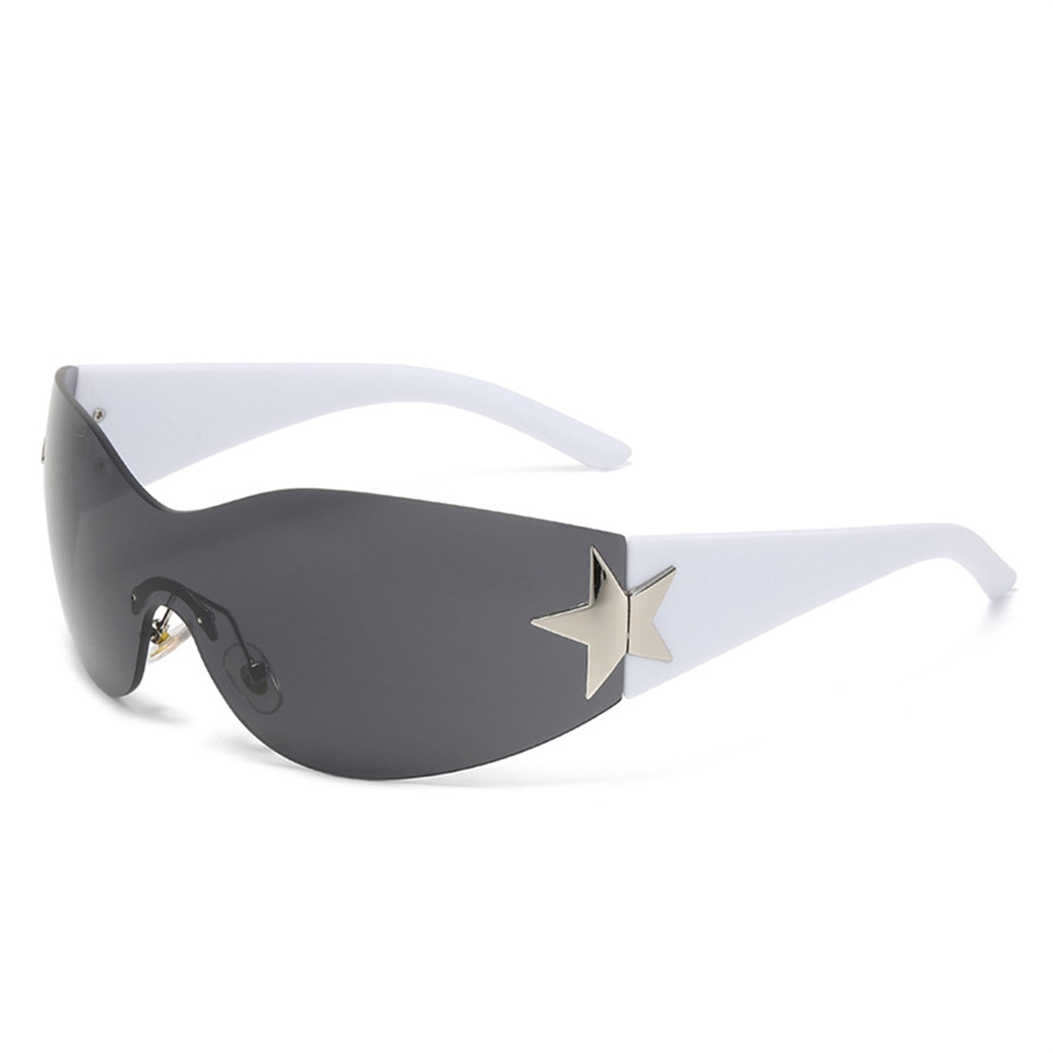 Rimless Y2k Sunglasses Star Wrap Around Glasses 2000s Accessories For Women Men Trendy Fashion