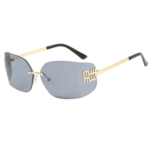 Rimless Y2K Sunglasses, UV400 Protection, Wraparound Shield Design, Square Frame, Black/Gray/Brown Lens Options