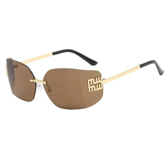 Rimless Y2K Sunglasses, UV400 Protection, Wraparound Shield Design, Square Frame, Black/Gray/Brown Lens Options