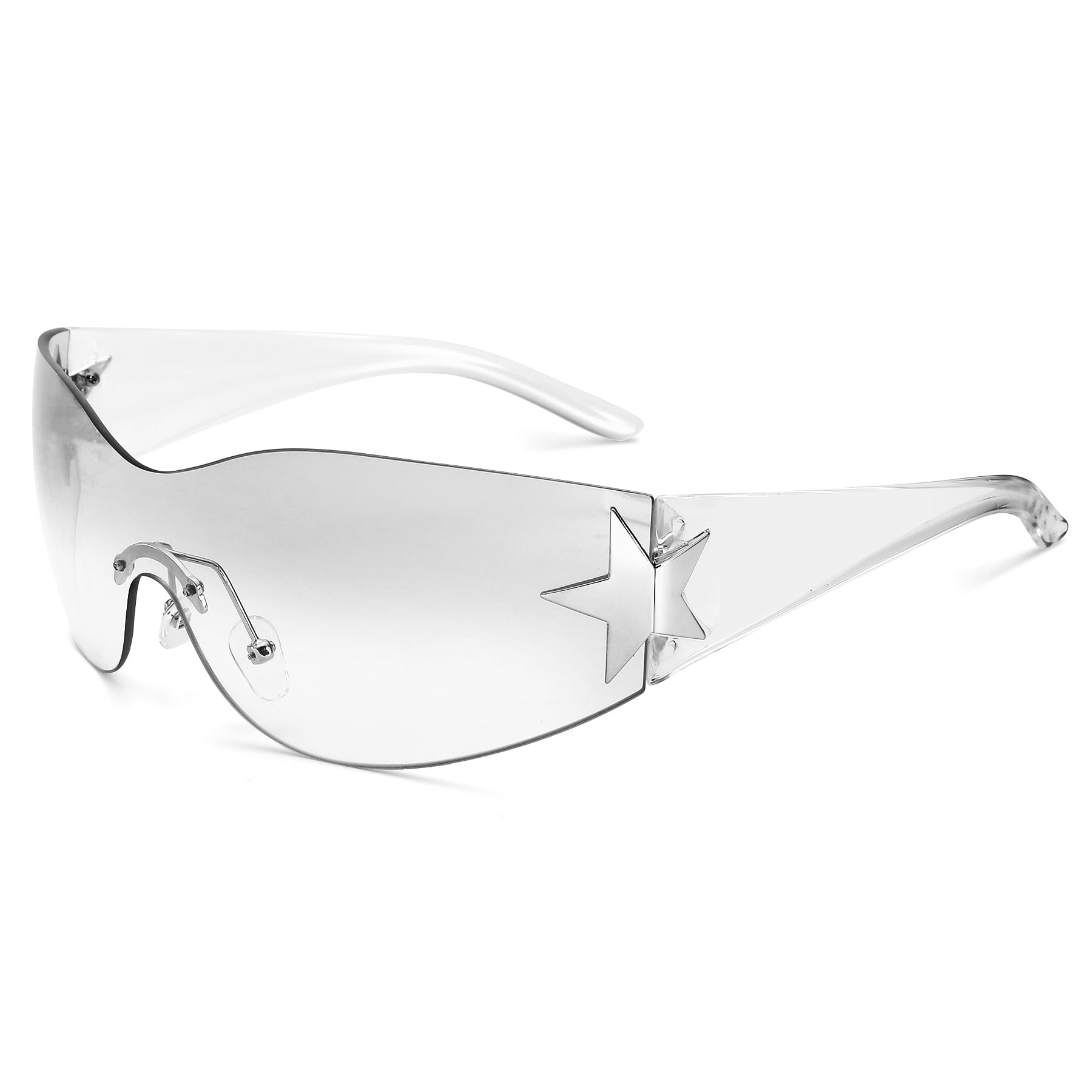 Oversized Y2K Wrap Around Sunglasses Trendy Frameless Shield Fashion Glasses Amazon.com: Azoxus Trendy Wrap Around Y2k Sunglasses 2000s  main image 3