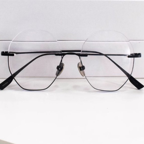 Rimless bottom half black rimmed glasses Polygon glasses Personality glasses