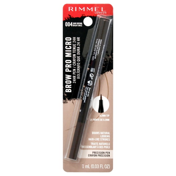 Rimmel Brow Pro Micro 24HR Stroke Pen in 004 Dark Brown, 0.31 oz
