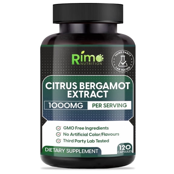 Rimo Nutrition Citrus Bergamot Supplement Lab Tested 1000mg per Serving Vegan Non GMO Cholesterol Support 120 Capsules