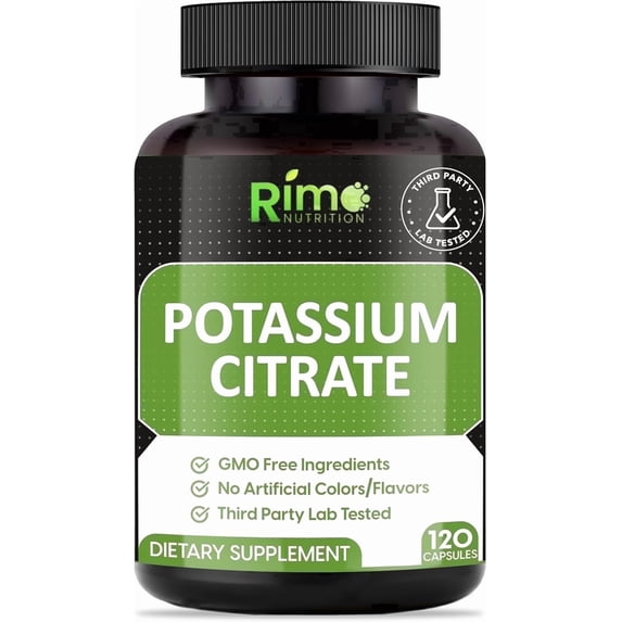 Rimo Nutrition Potassium Citrate Supplement No Additives 120 Servings