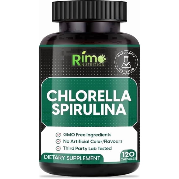 Rimo Nutrition Spirulina and Chlorella Capsules 1000 mg per Serving 1 Count