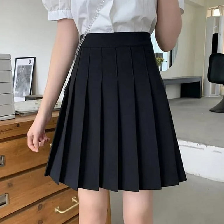 Rimocy 90S Aesthetic Knee Length Pleated Skirt Women Preppy Style Kpop High Waist A Line Skirts Woman Solid Color Short Skirts Walmart