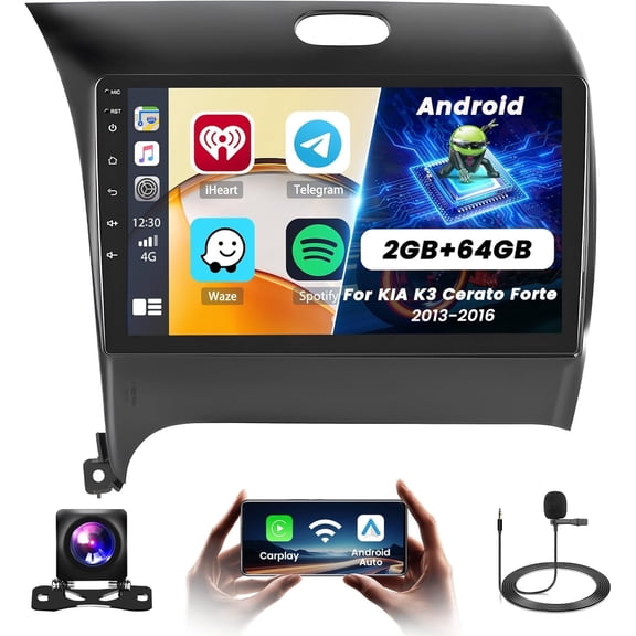 Podofo【2+64GB】 for KIA K3 Cerato Forte 2013-2016 Android 13 Car Stereo with Wireless Carplay Android Auto, 9'' Touch Screen Car Radio GPS WiFi, Bluetooth SWC Mic Backup Camera Mirror Link