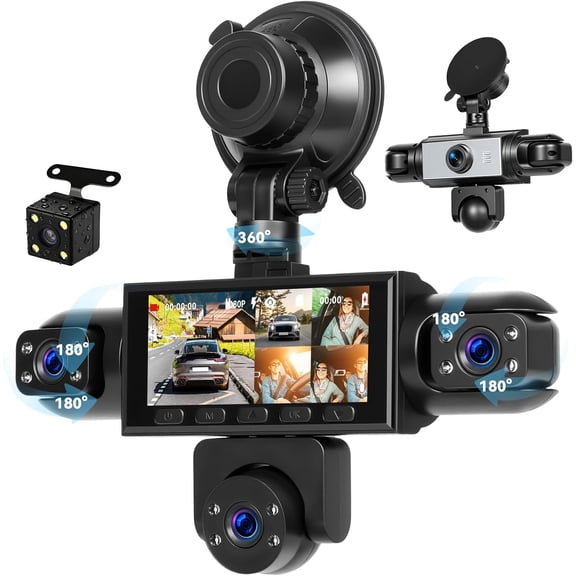 Rimoody 3.16" IPS Display 5-Camera Dashcam 1080P Car Camera Full HD with Super Night Vision, Rearview Camera, 360 Panoramic View, Loop Recording, 150 Wide-Angle Lens, Dashcam for All Vehicles