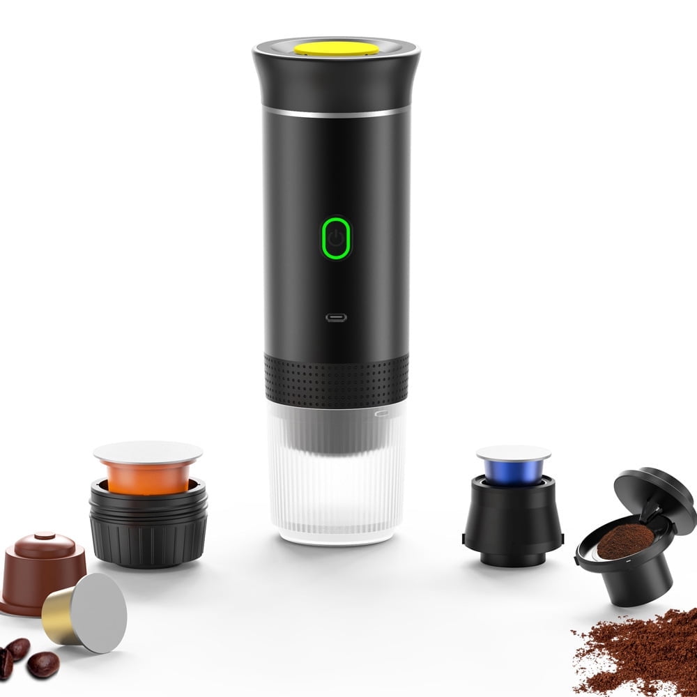 Rimoody 3-in-1 Portable Coffee Machine Wireless Electric Self Heating Capsules Pods Espresso for Car Home Office Camping Travel Maker 3in1 (Black)