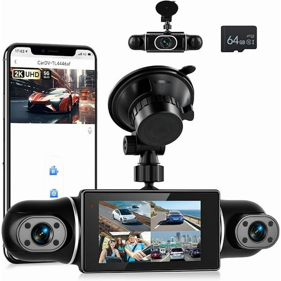 Rimoody 3604-Channel Dash Cam FHD 2K+1080P3 Front/Rear/Inside/Side Car Dash Camera with WiFi, APP Control, 64GB SD Card Included, 8 IR Night Vision, G-Sensor, 24/7 Parking Mode
