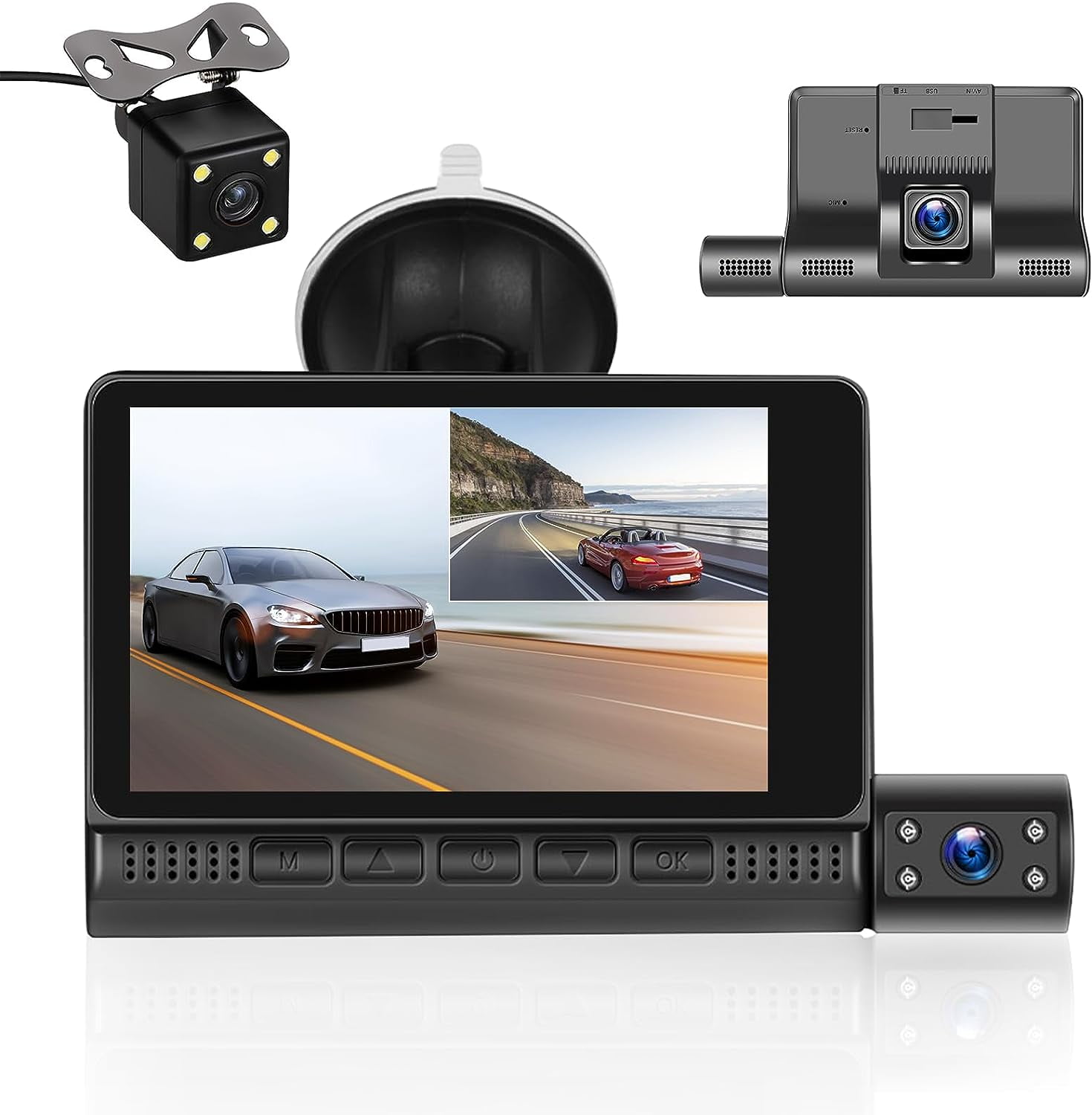 Dashcam 4 Caméras 360° Pour Voiture – 4x1080P – Vision Nocturne – G-Sensor – Aide Au Stationnement – Écran 2,4"