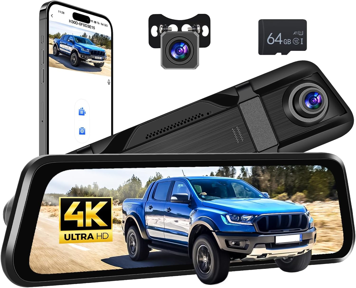 Rimoody 4K Mirror Dash Cam Front and Rear, 9.66 Inch Rear View Mirror ...