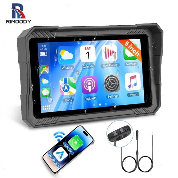 Rimoody 5'' Portable Smart Carplay Screen for Motorcycle Player with Apple Carplay Android Auto IP67 Waterproof  with remote control
