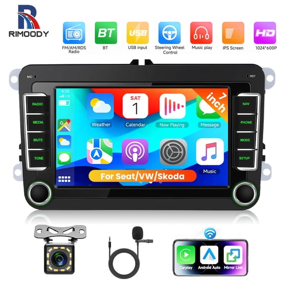 Rimoody Car Stereo for Volkswagen VW Tiguan 2009-2015, 7" HD Touch Screen with Wireless Apple CarPlay&Android Auto,Mirror Link,Bluetooth RDS/EQ/USB +Backup Camera