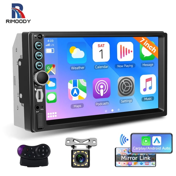 Rimoody Double Din Car Stereo Radio 7 in Touch Screen with Wireless CarPlay&Android Auto/Mirrolink+Backup Camera